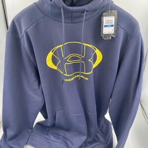 Under Armour Loose Big Logo Hoodie Mens XL Pullover Navy/Yellow NWT